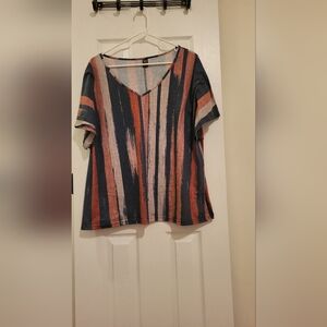 Navy and Orange Striped V-Neck Women's Tee